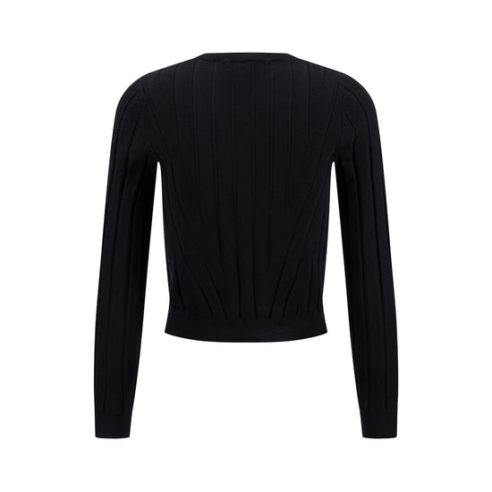 Wide Ribbed Knit Sweater - Black