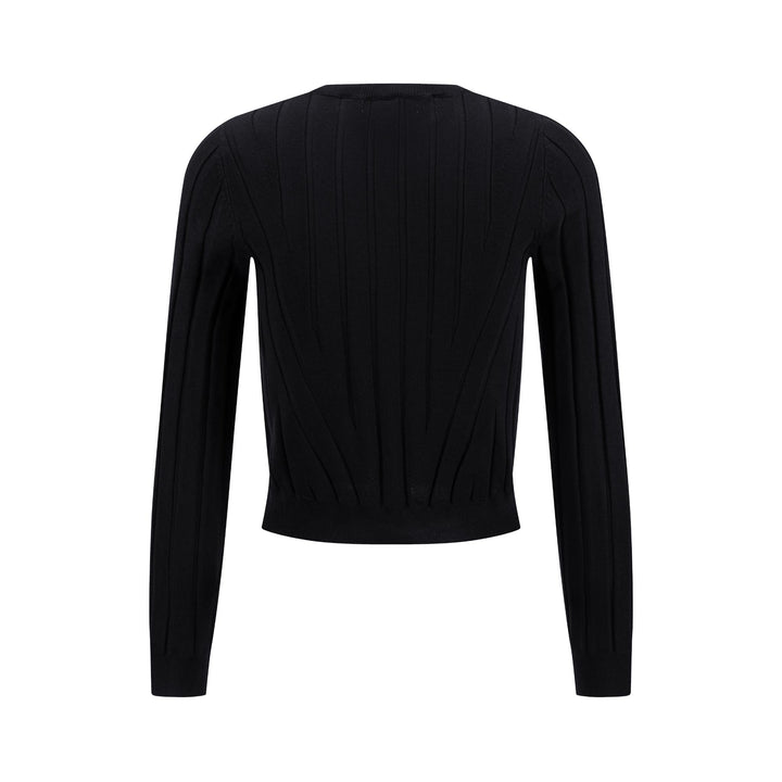 Wide Ribbed Knit Sweater - Black