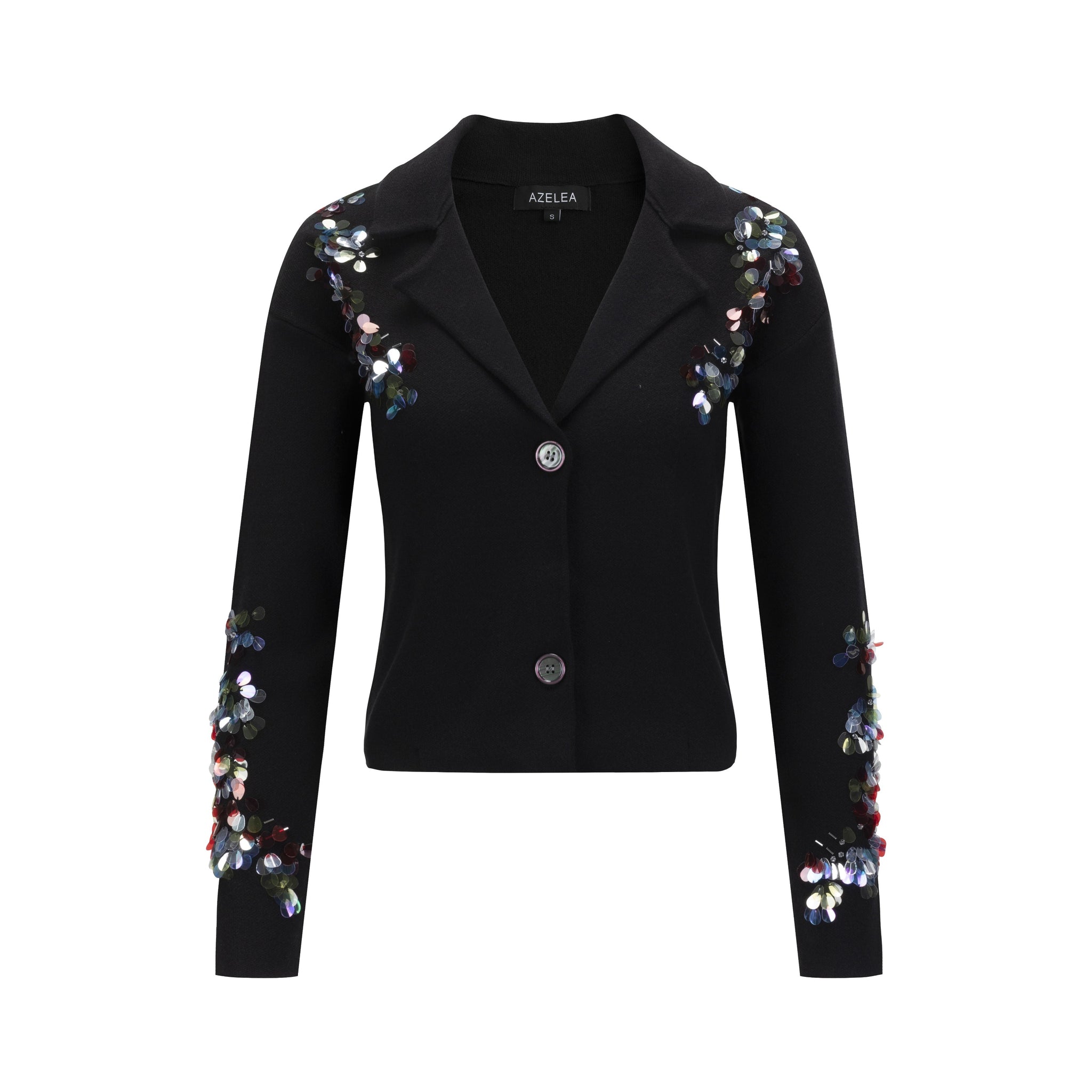Black Knit Blazer With Beading