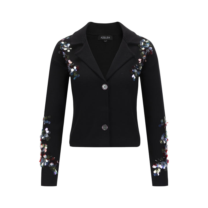 Black Knit Blazer With Beading