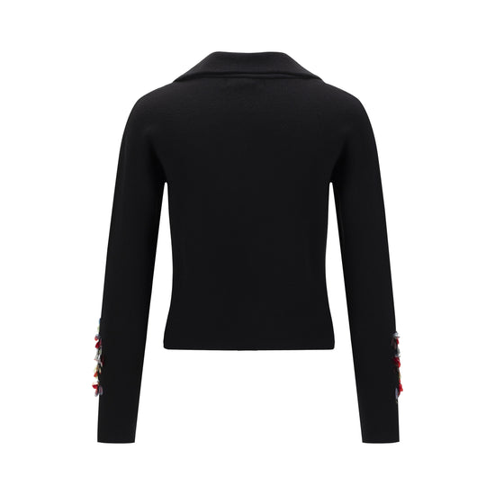 Black Knit Blazer With Beading