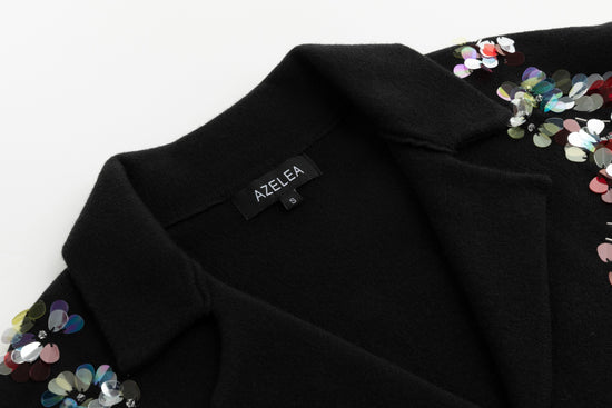 Black Knit Blazer With Beading