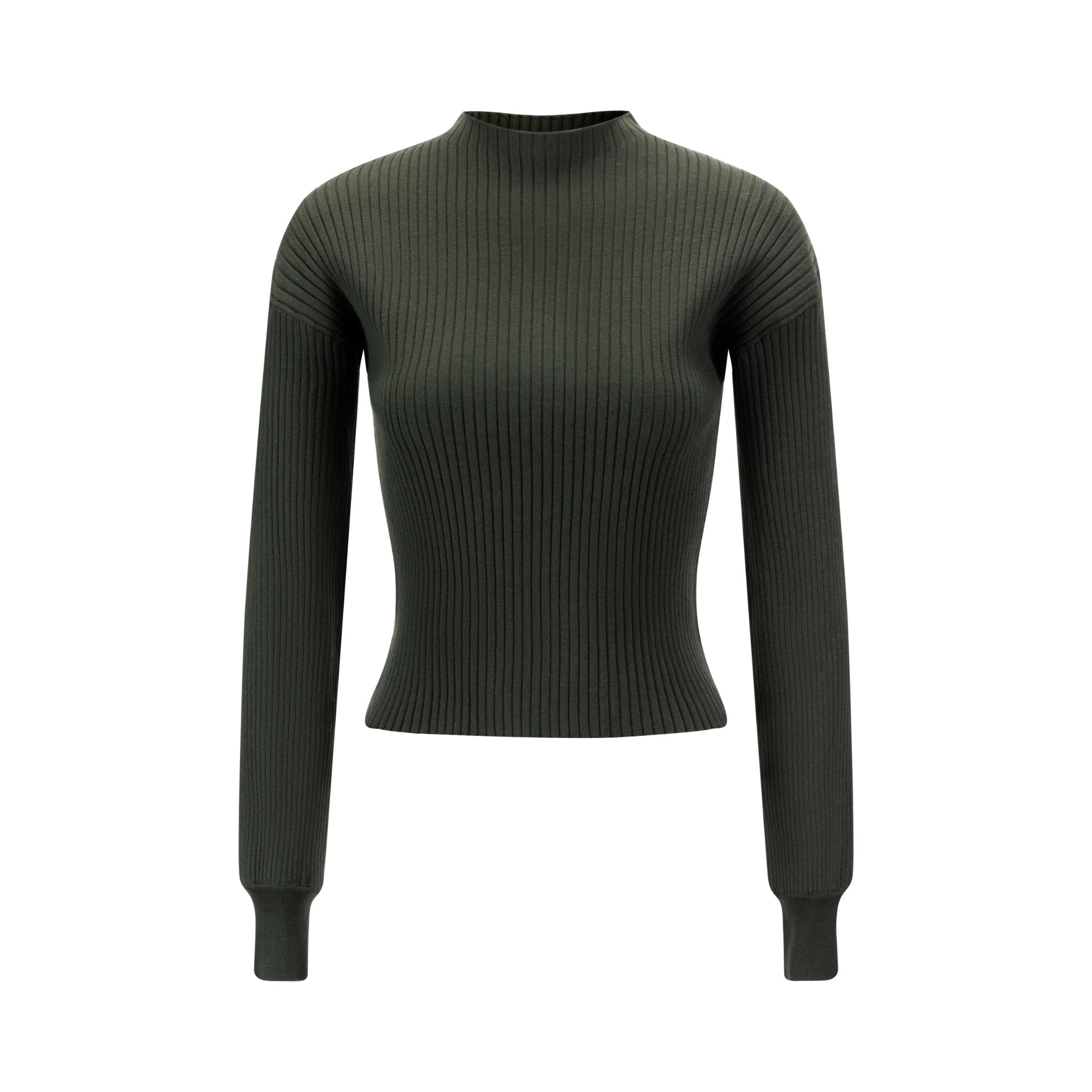 Green Ribbed Mock Neck Top