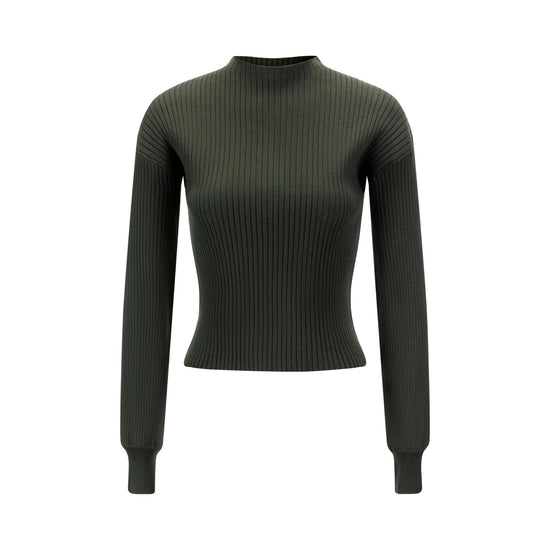 Green Ribbed Mock Neck Top