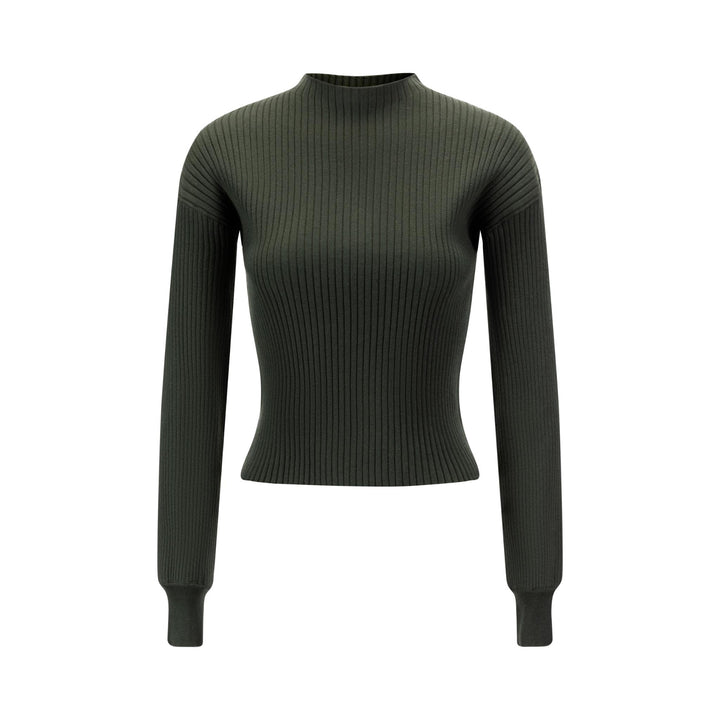 Green Ribbed Mock Neck Top