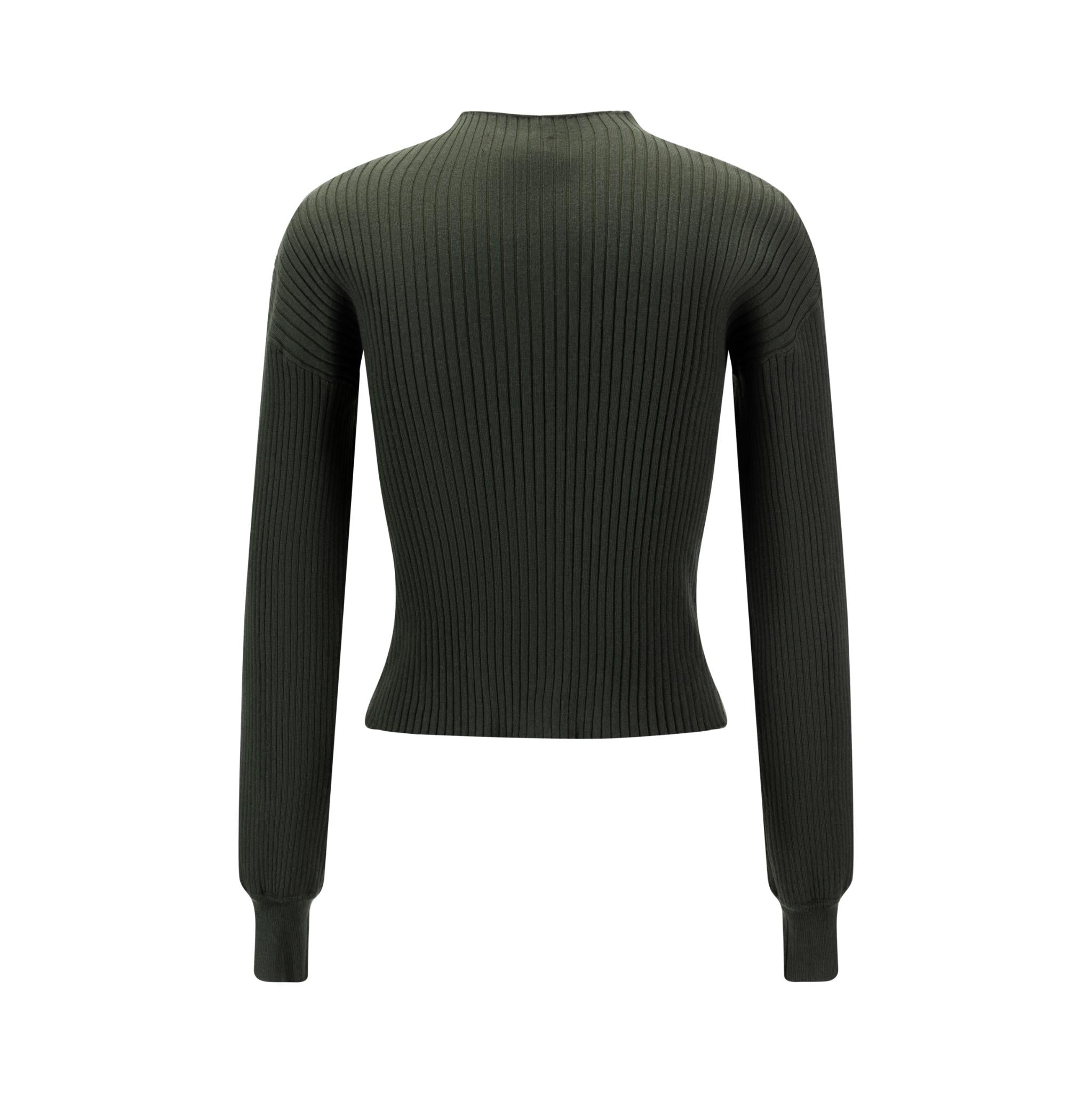 Green Ribbed Mock Neck Top