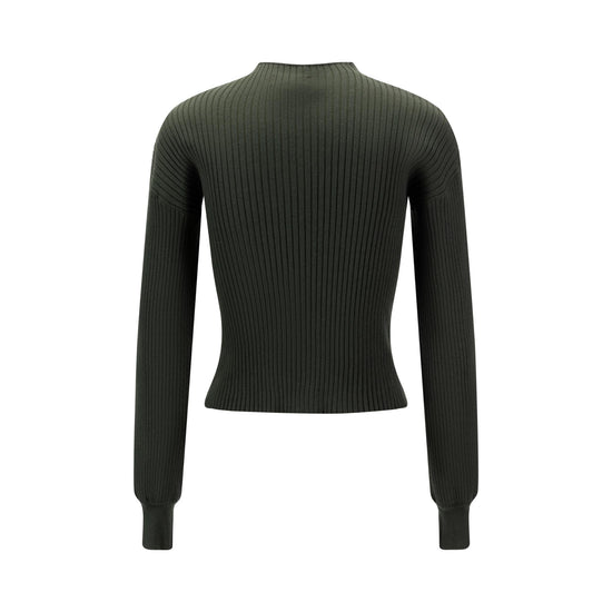 Green Ribbed Mock Neck Top