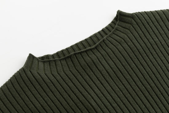 Green Ribbed Mock Neck Top