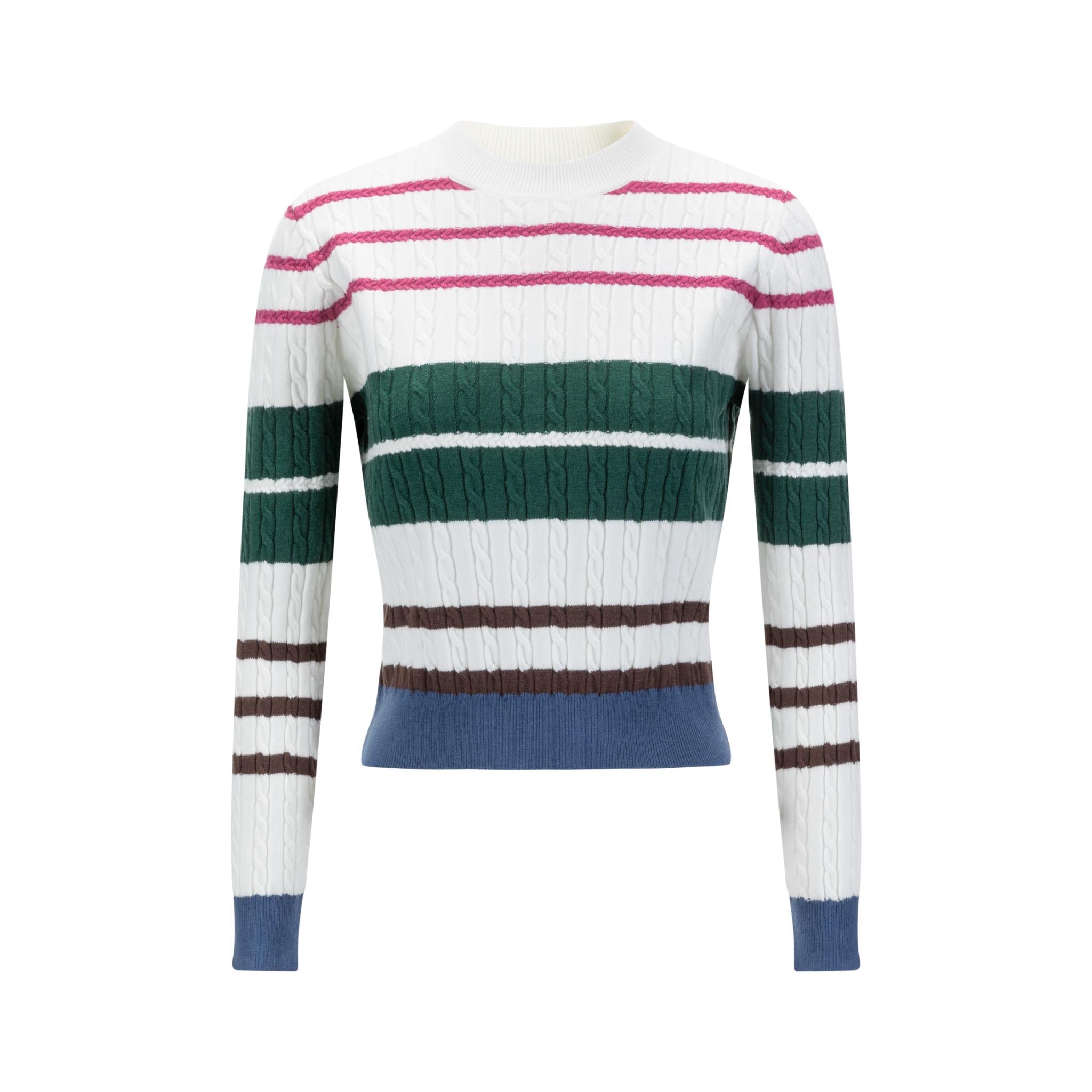 Multi Stripe Printed Cable Knit Sweater - Ivory