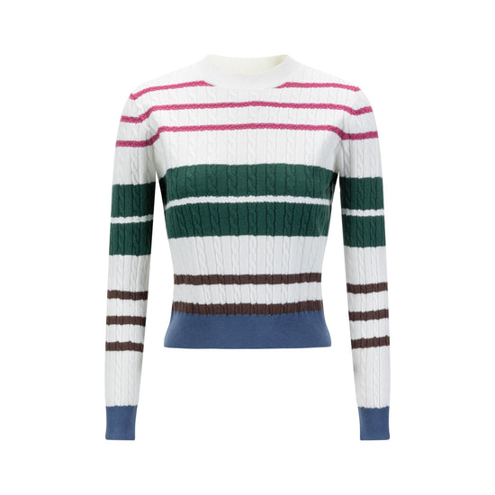 Multi Stripe Printed Cable Knit Sweater - Ivory