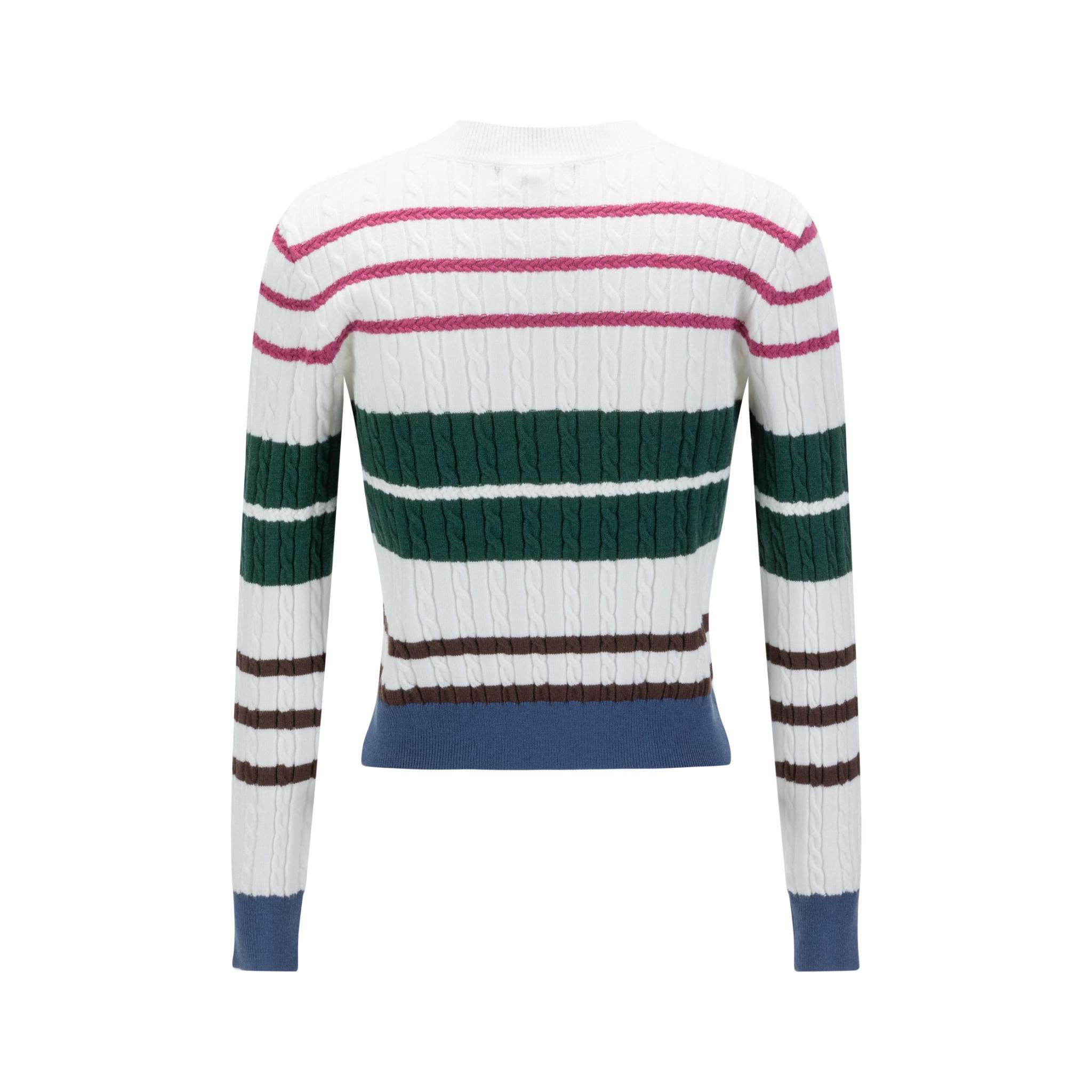 Multi Stripe Printed Cable Knit Sweater - Ivory