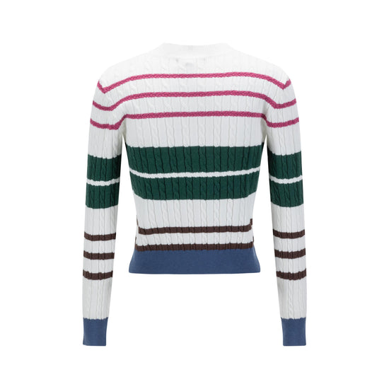 Multi Stripe Printed Cable Knit Sweater - Ivory