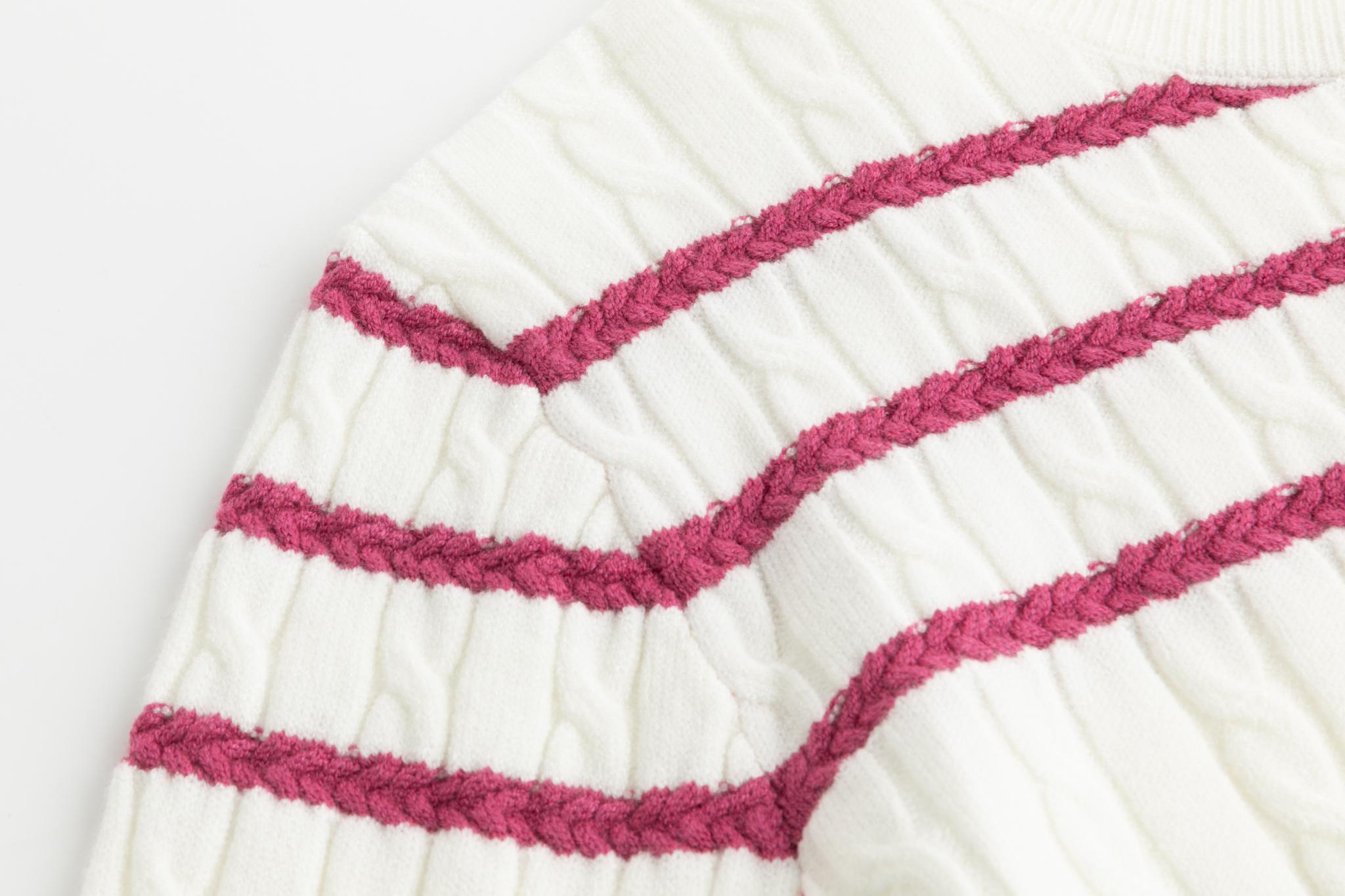 Multi Stripe Printed Cable Knit Sweater - Ivory