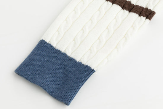 Multi Stripe Printed Cable Knit Sweater - Ivory