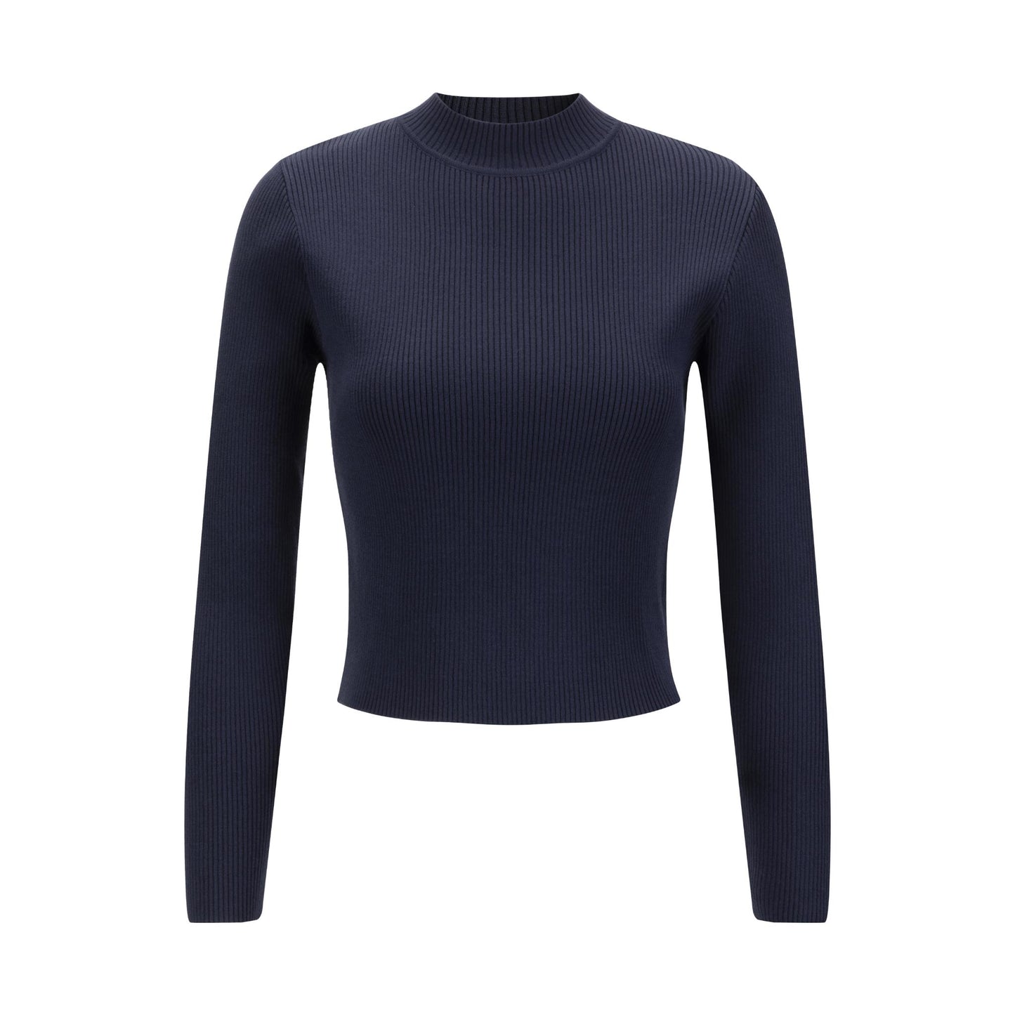 Blue Knit Mock Neck Top