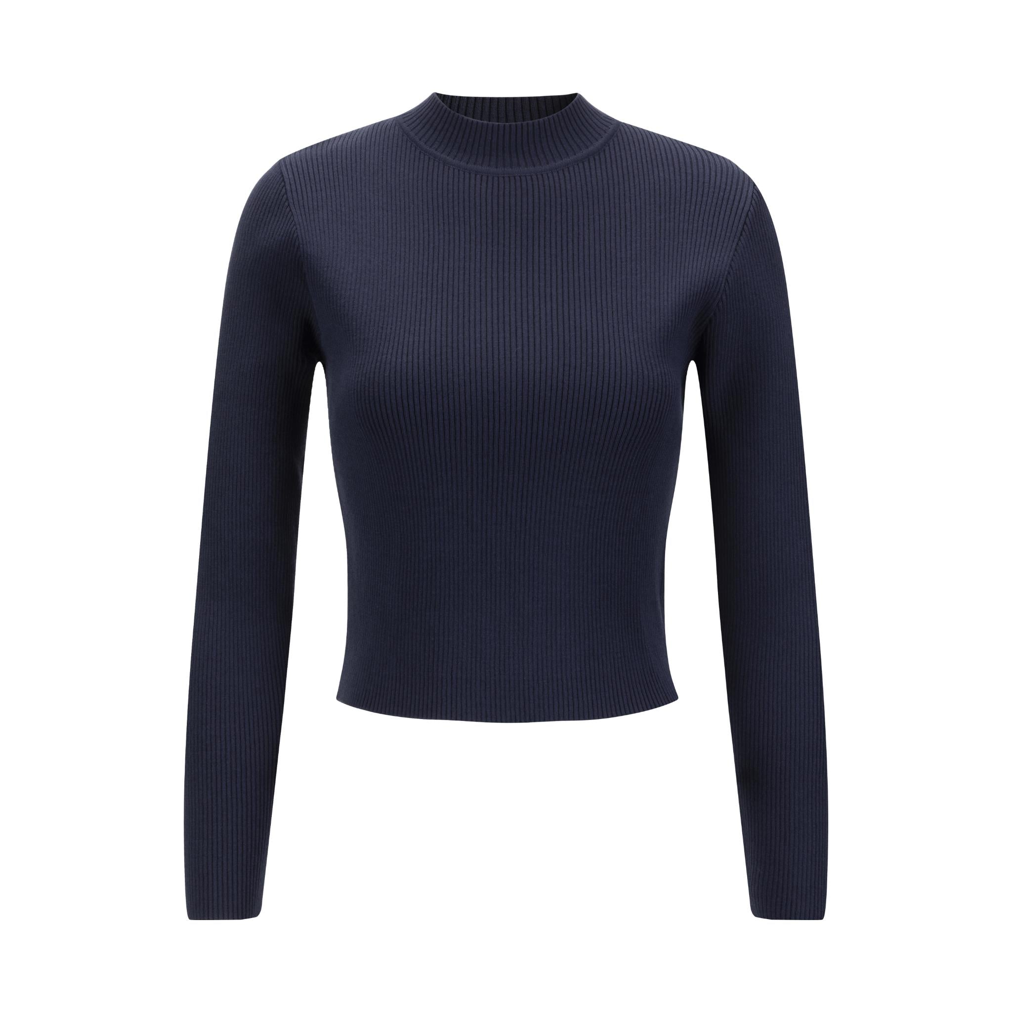 Blue Knit Mock Neck Top