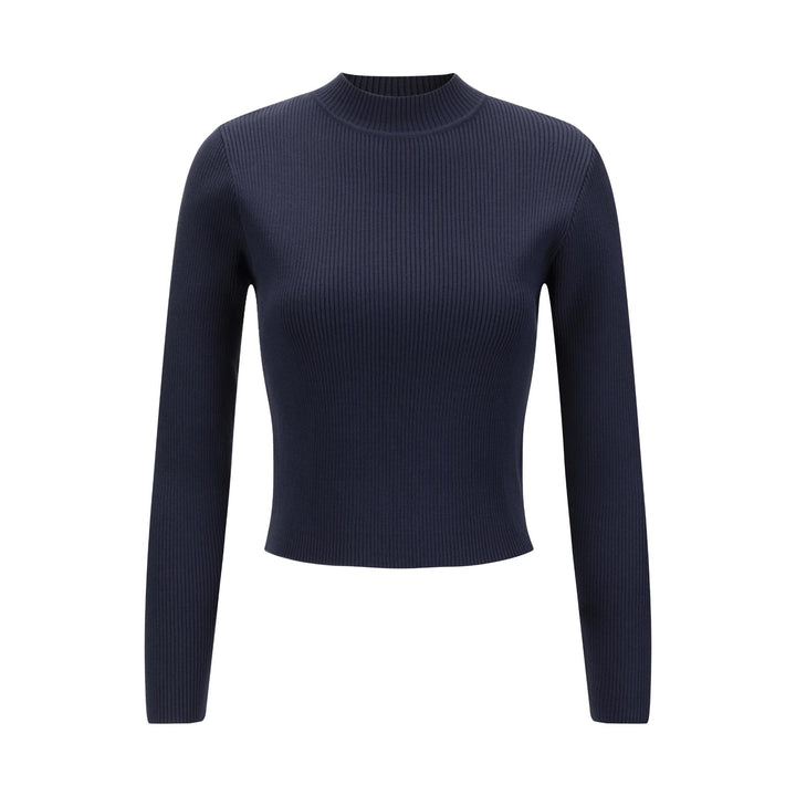 Blue Knit Mock Neck Top