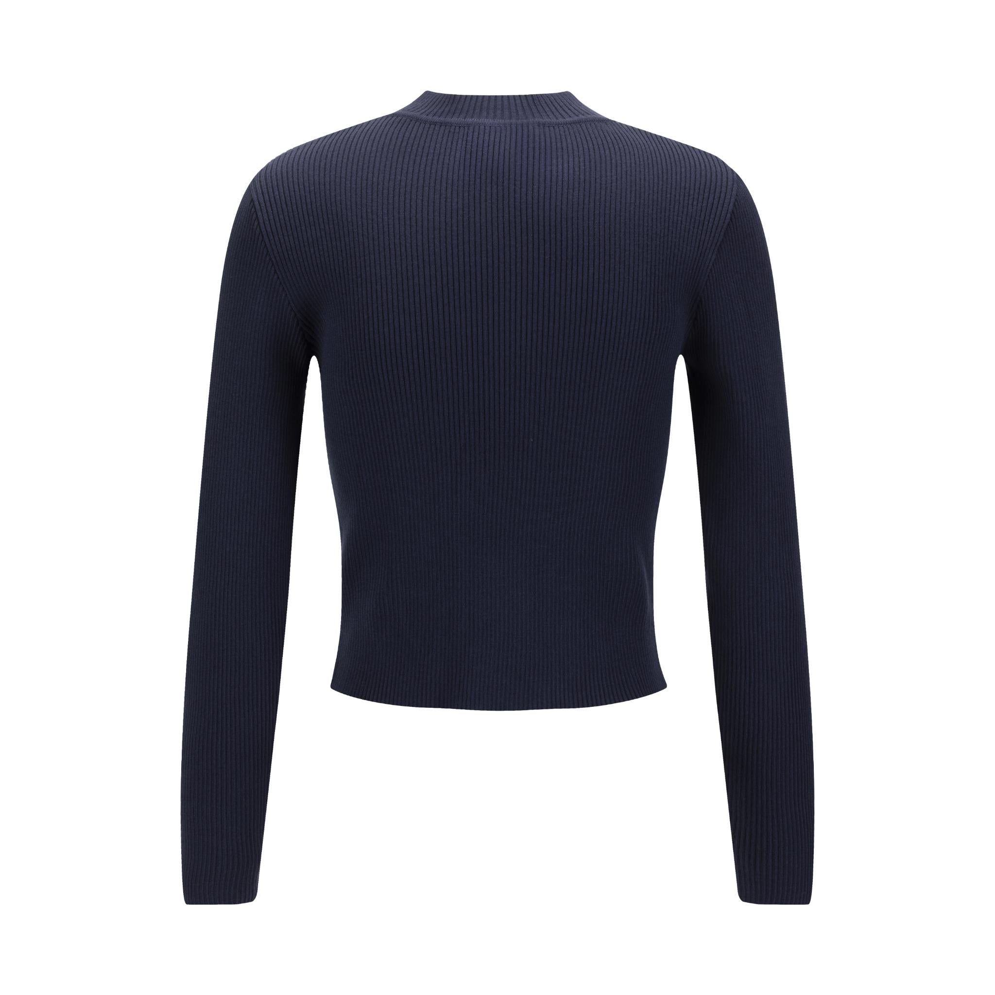 Blue Knit Mock Neck Top