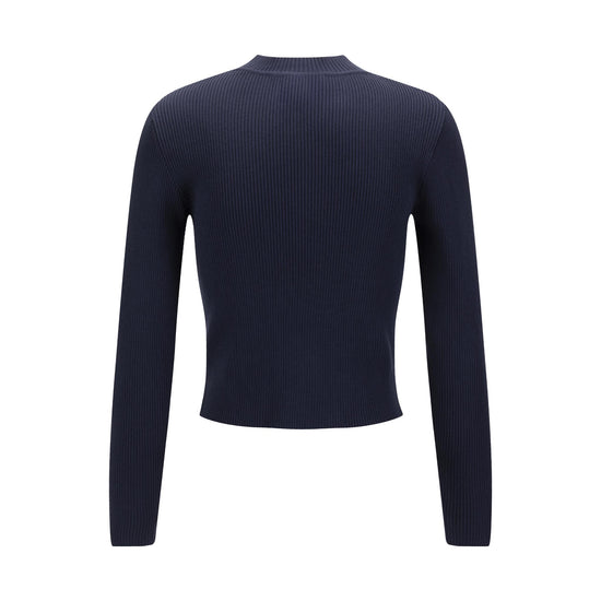 Blue Knit Mock Neck Top
