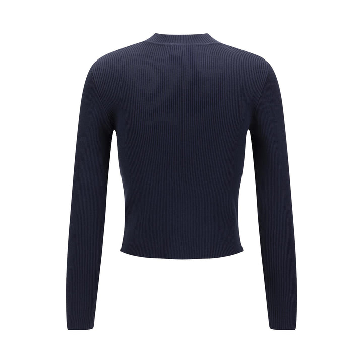 Blue Knit Mock Neck Top