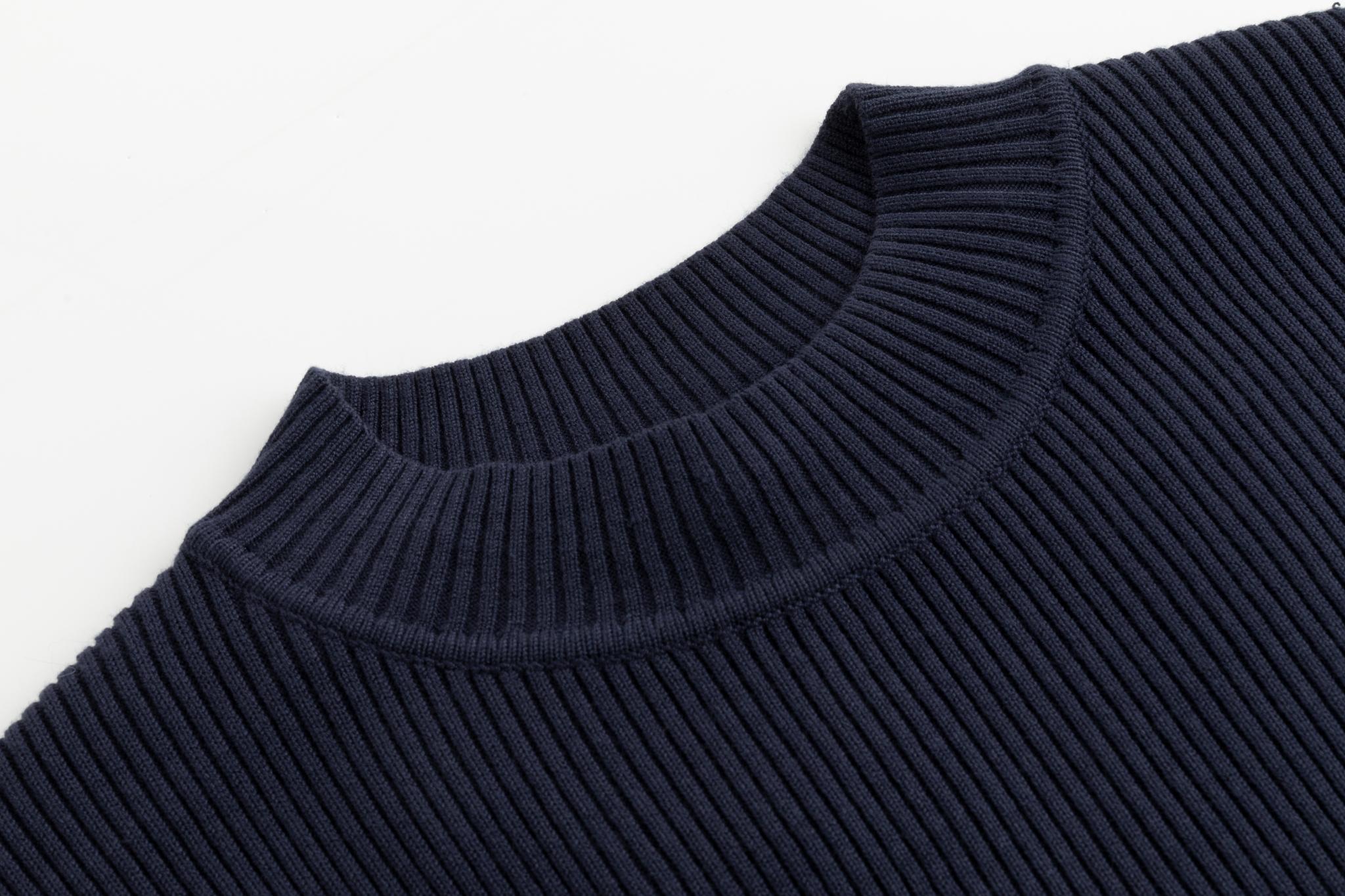 Blue Knit Mock Neck Top