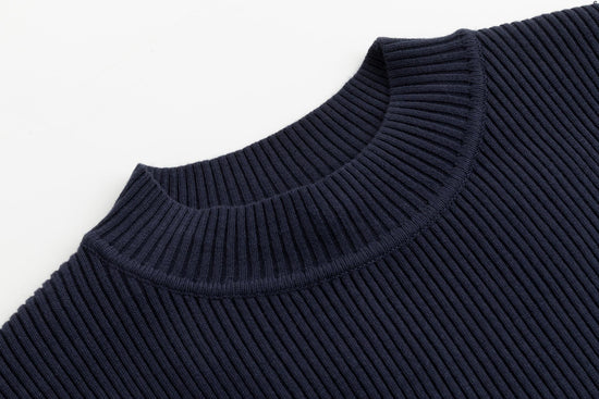 Blue Knit Mock Neck Top