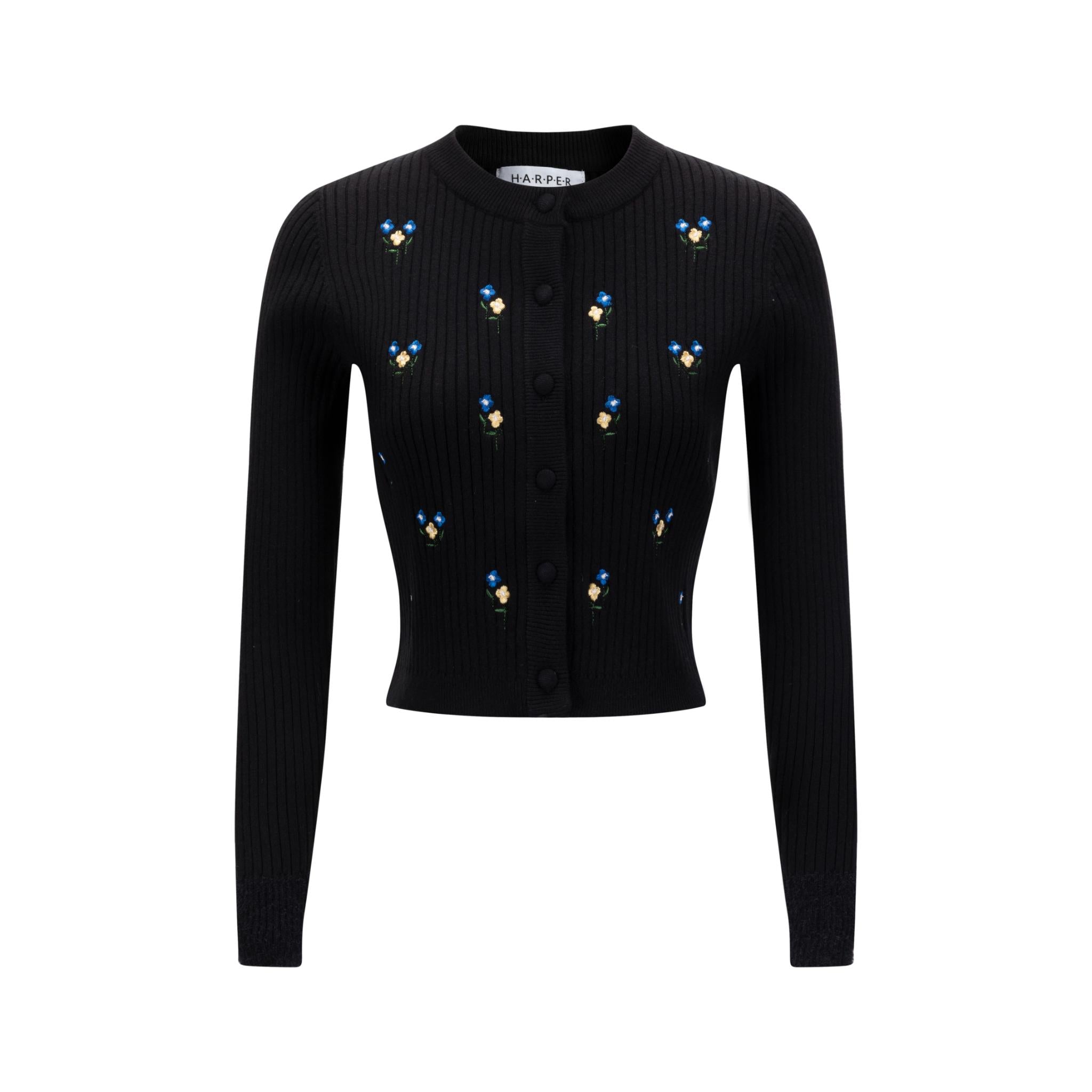 Black Mini Floral Embroidered Cardigan
