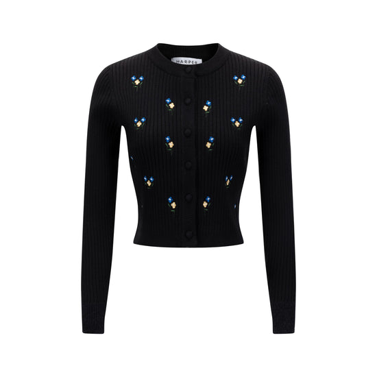 Black Mini Floral Embroidered Cardigan