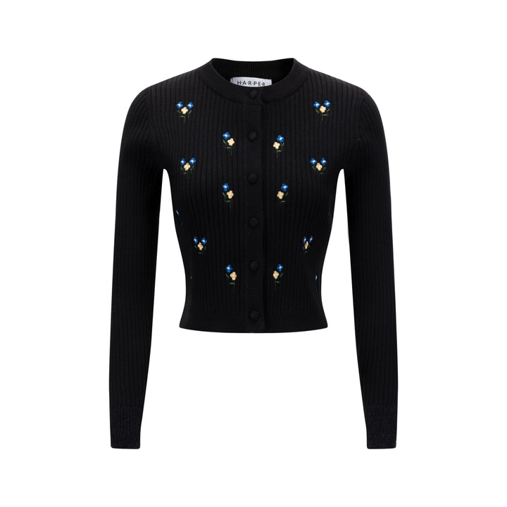 Black Mini Floral Embroidered Cardigan