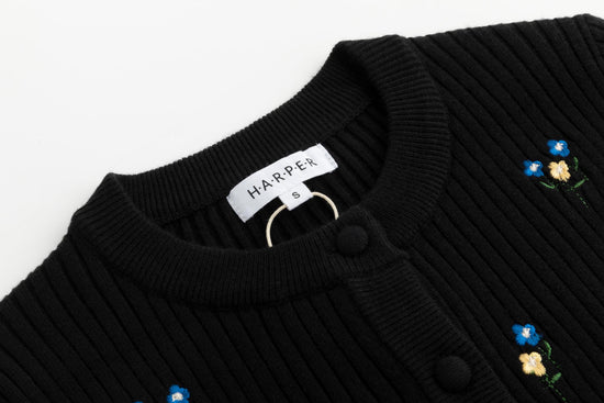 Black Mini Floral Embroidered Cardigan