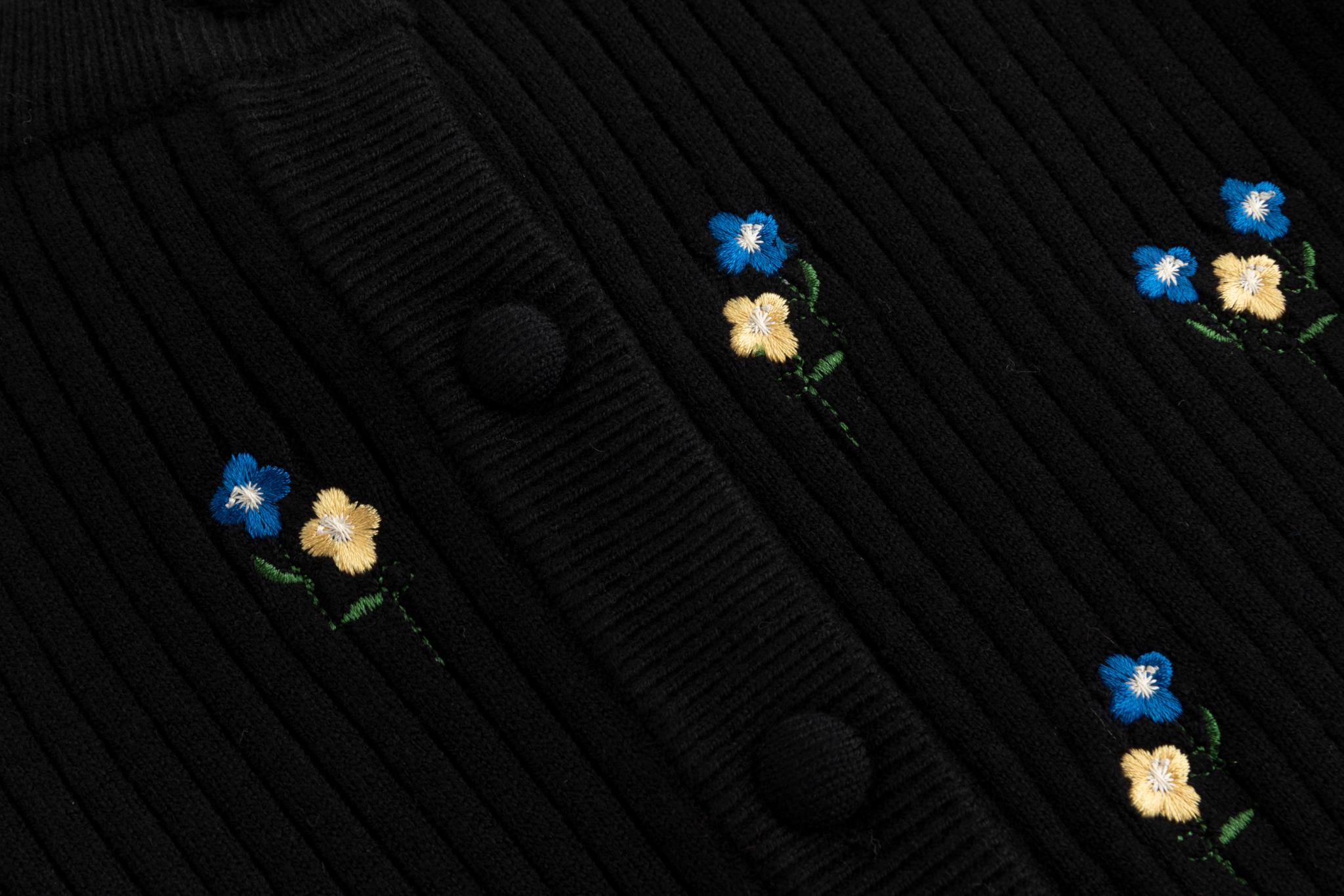 Black Mini Floral Embroidered Cardigan