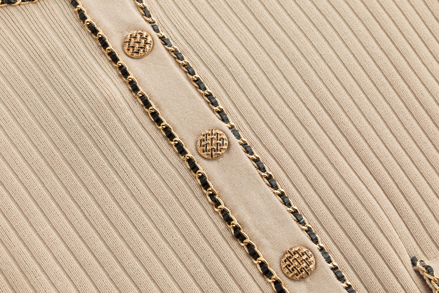 Beige Gold Chain Detailed Knit Cardigan