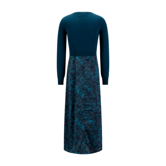 Teal Floral Dress With Solid Cardigan