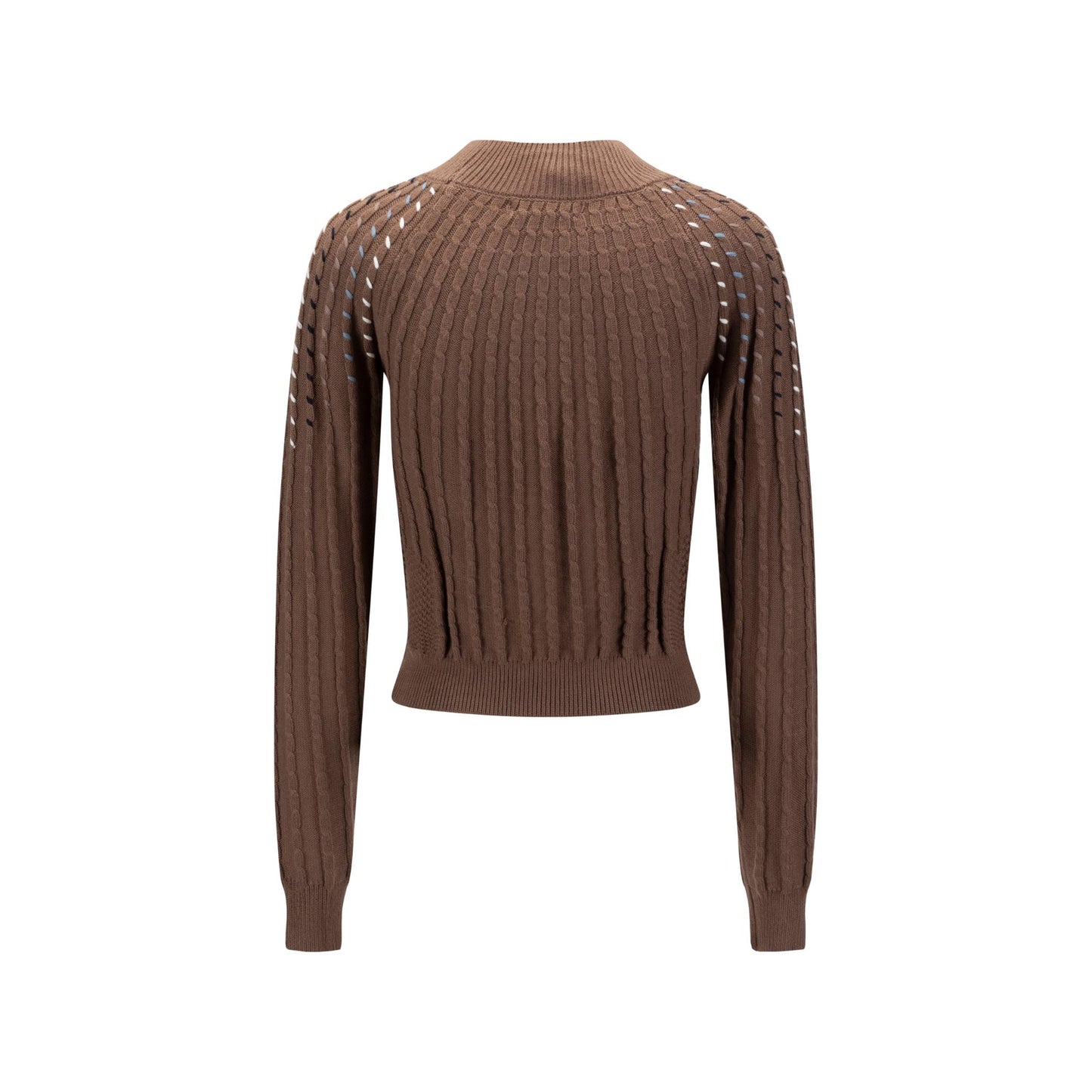 Cable Knit Top With Multi Colored Stitching - Tan