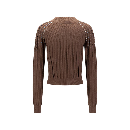 Cable Knit Top With Multi Colored Stitching - Tan