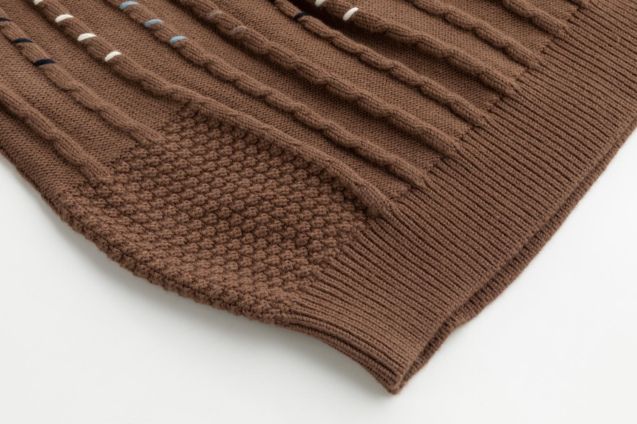 Cable Knit Top With Multi Colored Stitching - Tan