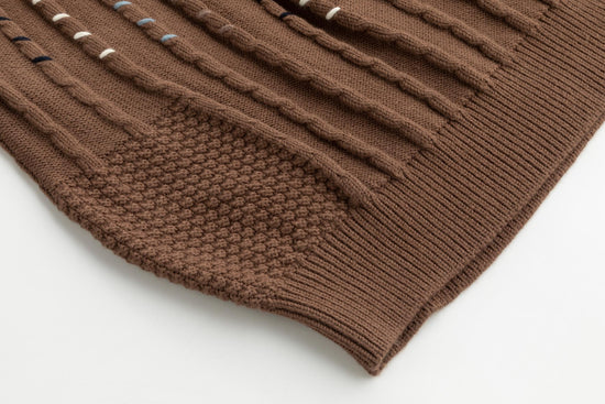 Cable Knit Top With Multi Colored Stitching - Tan