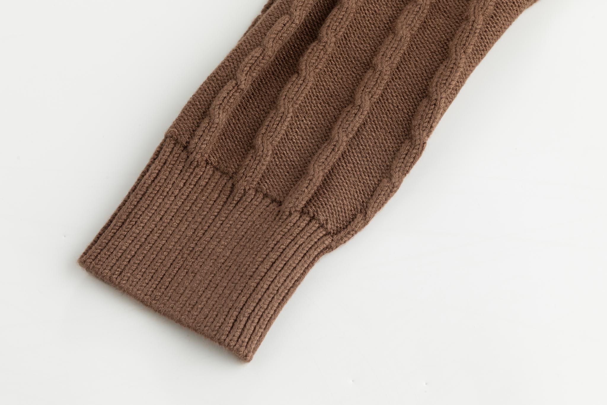 Cable Knit Top With Multi Colored Stitching - Tan
