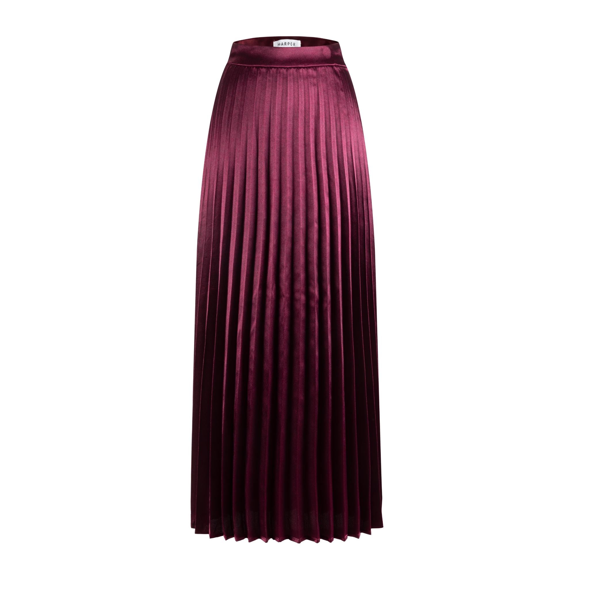 Burgundy Pleated Satin Skirt