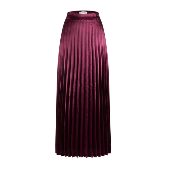 Burgundy Pleated Satin Skirt