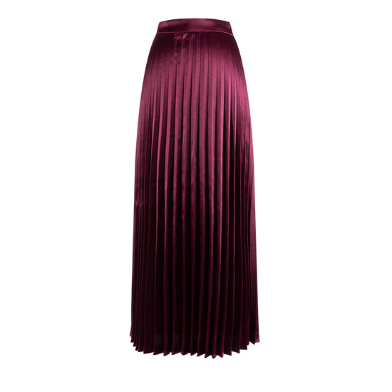 Burgundy Pleated Satin Skirt