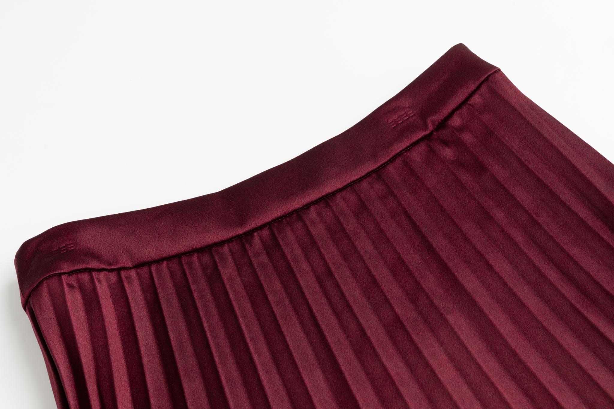 Burgundy Pleated Satin Skirt