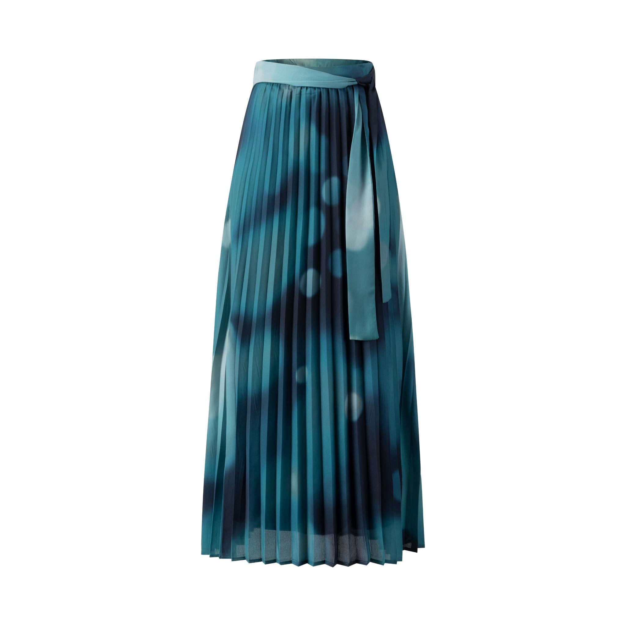 Blue Printed Accordion Pleated Skirt
