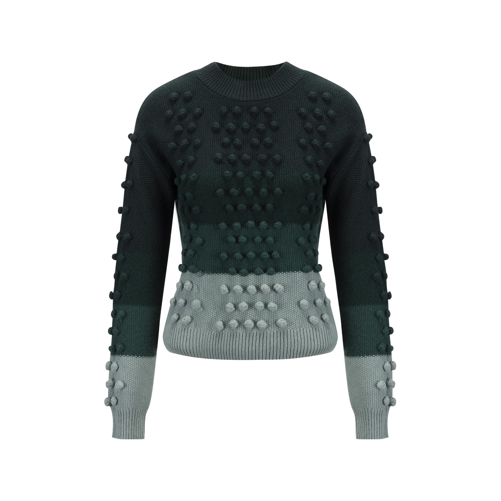 Green Knit Top With Pom Pom Detail