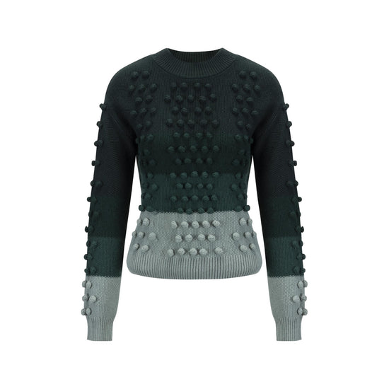 Green Knit Top With Pom Pom Detail