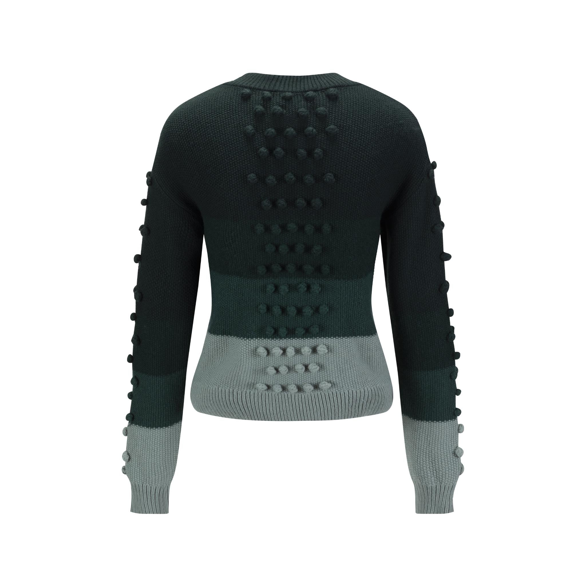 Green Knit Top With Pom Pom Detail