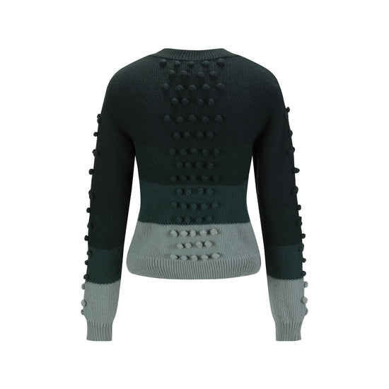 Green Knit Top With Pom Pom Detail