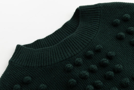 Green Knit Top With Pom Pom Detail