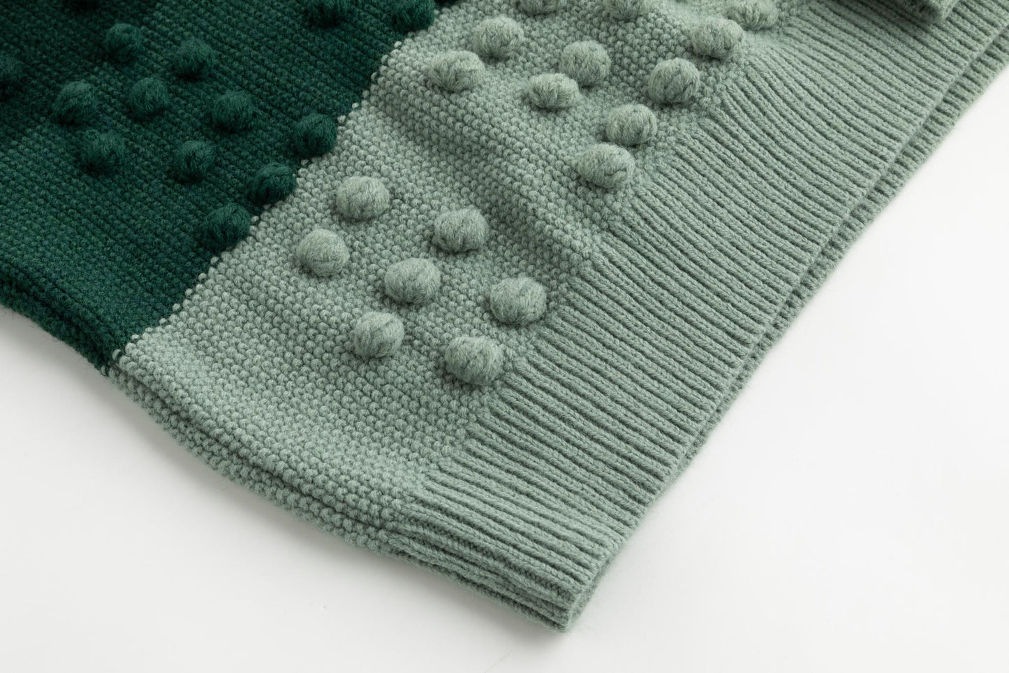 Green Knit Top With Pom Pom Detail