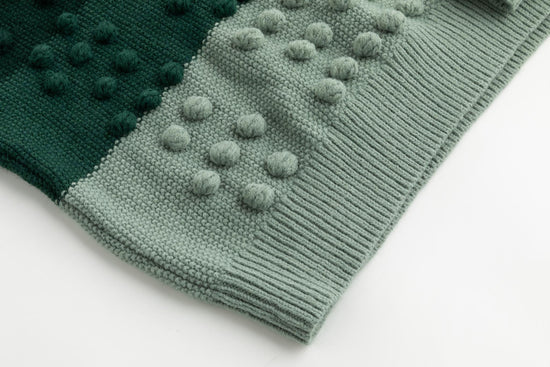 Green Knit Top With Pom Pom Detail